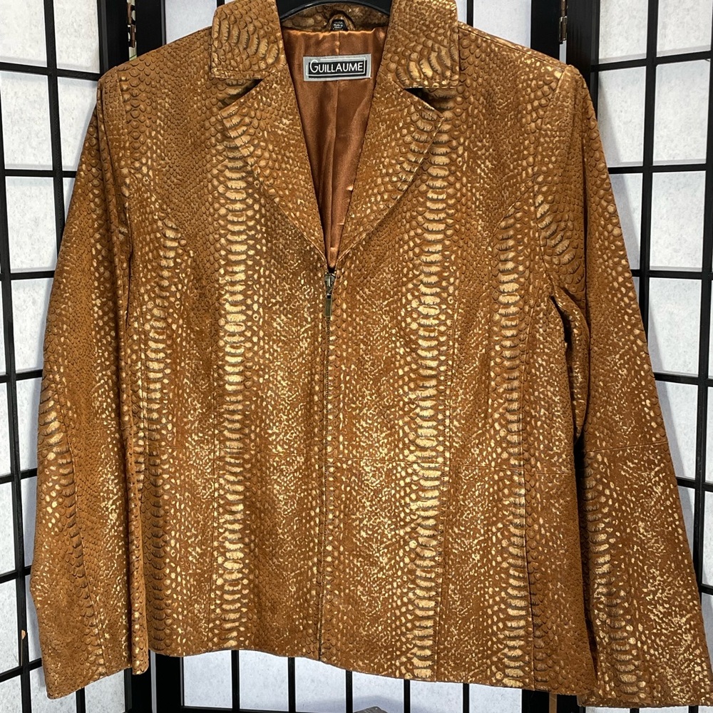 Vintage Guillaume Brown w Gold Leather Jacket, SZ 1X